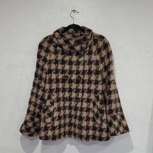 Hilary Radley Suri Alpaca And Wool  Stylish Houndstooth Peacoat Size 14